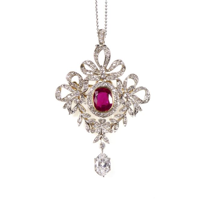    Marcus - Diamond and ruby garland brooch-pendant | MasterArt